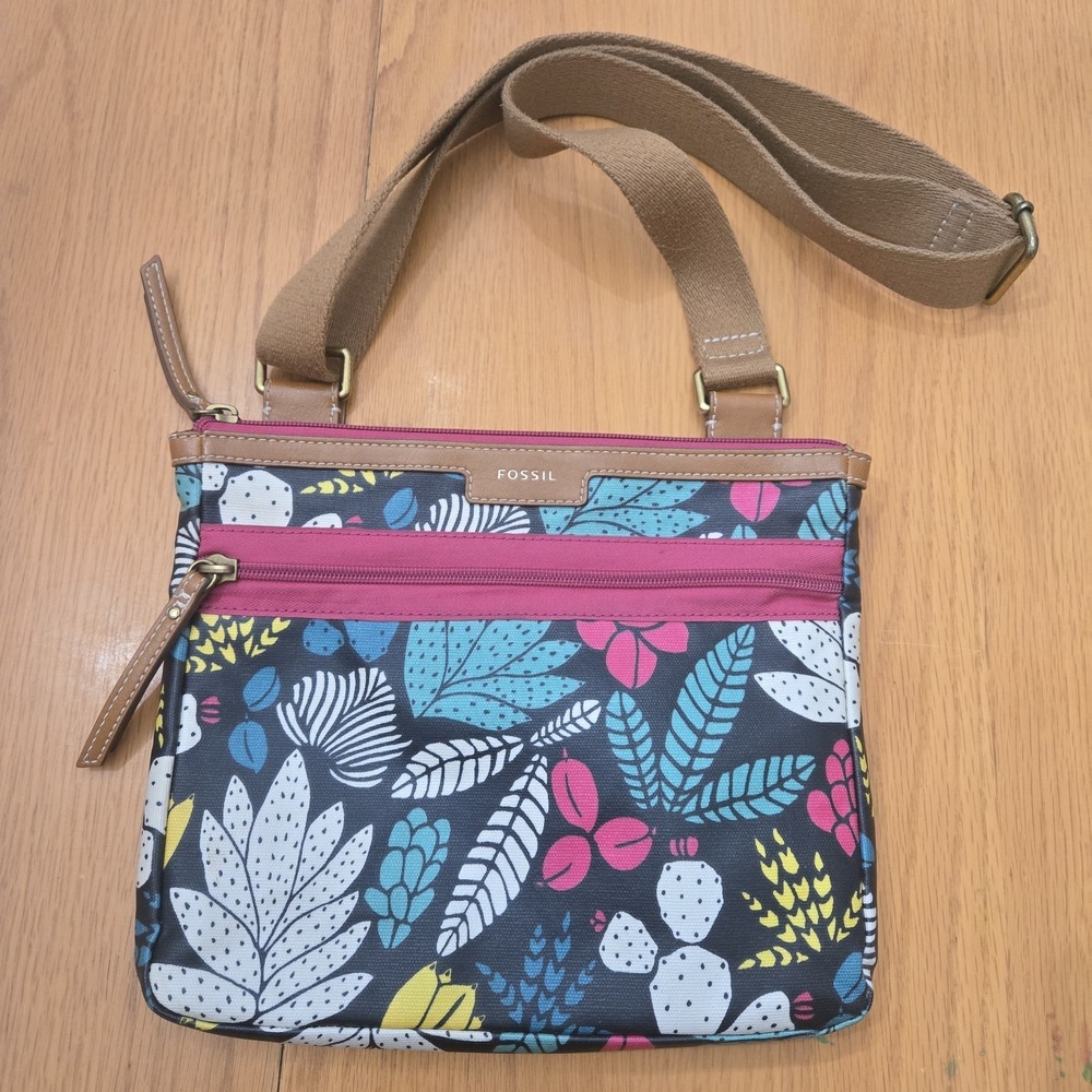 Fossil Fiona Satchel Dark Floral Cactus Crossbody Handbag Purse